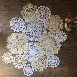 Table Mats MINDPLUS 14Pcs Cotton HandMade Crochet Doilies Cup Mat Pad 14 Vintage Motifs 4"-10"inches Round White Beige