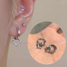 Hoop Earrings Silver Colour Small Five-pointed Star For Women Flash Zircon Eardrop Ear Buckles Lady Korean Eear Clasp Jewellery