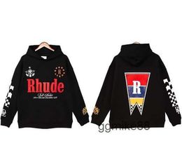 Rhude Hoodie High Street Varsity Basketball Puffer Hoodies Letter Patch Embroidered Letters and Loose Splicing Bomber Hoodies Oversize 1 BPM0