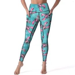 Women's Leggings Lobsters Print Pink And Blue Fitness Running Yoga Pants Push Up Kawaii Leggins Quick-Dry Graphic Sports Tights Gift