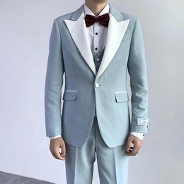 Men's Suits White Peaked Lapel Men One Button Costume Wedding Groom Tuxedos Terno Masculino Slim Fit Prom Blazer 3 Pieces