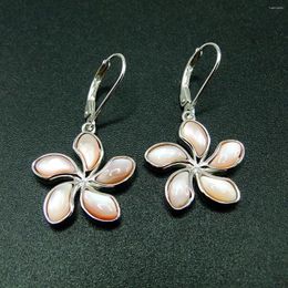 Dangle Earrings Selling Mother Of Pearl Jewellery 925 Sterling Silver Natural Pink MOP Plumeria Flower Womens Drop For Gift