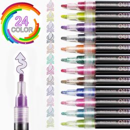 Markers 24 Colors Double Line Outline Pen Set Metallic Color Highlighter Magic Marker Pen for Art Painting Writing School Supplies 231030