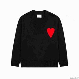 amiS AM I Knitted Fashion Mens Designer amishirt amisweater Sweater Paris Embroidered Red Heart Solid Colour Big Love Round Neck Short Sleeve a Ts 79ze