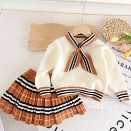 Children Long Sleeve Princess Sweater Short Skirt Two Piece Clothing Sets Kids Spring Autumn Knitted Outfits Baby Clothes BH77