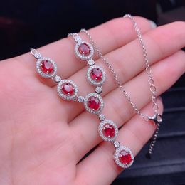 Necklace Women Simulated Ruby red Crystal zircon Diamond Pendant White Gold Necklace Girlfriend Wedding Jewelry Birthday Gift