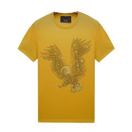 Summer Casual Mens Crewneck Rhinestone T Shirts Yellow with Designs - Short Sleeve Pullover Tops Women Slim Fit Tee Unisex221J