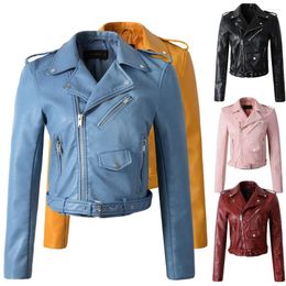 Women's Leather Winter Autumn Nice Clothing Coat Women Outerwear Motorcycle Slim Fashion Jacket Girls Yellow Coats