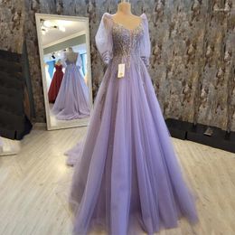 Party Dresses Dubai Lavender A-Line Luxury Sexy Evening 2023 Long Sleeves Diamond Shawl Yarn Formal Gown Serene Dress