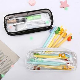 Simple Rectangle Transparent Zipper Pencil Case Waterproof Durable Stationery Box For Kids Boys Girls