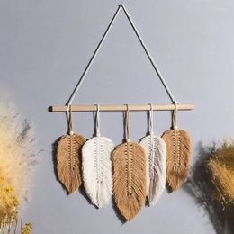 Decorative Figurines Woven Wall Hanging Tapestry Cotton Thread Leaf Feather Nordic Creative Ornament Handmade DIY Home Bedroom Decoration
