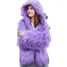 Women's Fur European And American Female Winter Clothing Sweater Cardigan Loose Hooded Coats Women Thickening Faux Coat