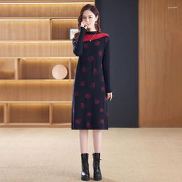 Casual Dresses Autumn Winter Knee-length Sweater Dress Women Long Sleeve O-Neck Knit Bottoming Elegant Loose Knitted Mom Vestidos