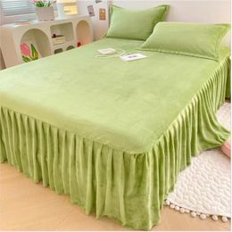 Bed Skirt Winter Velvet Ruffles With Pillowcase Solid Mattress Cover Bedclothes Fitted Sheet Single Double Size Home Textile