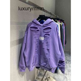 Fashion Hoodies balencigs Mens Sweaters High Quality High version Home B Paris broken hole burst letter knife cut worn used plush loose autumn and winte V5GD
