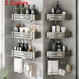 Bathroom Shelves Ermo Bathroom Accessories 1/2/3 Layer Towel Rack No Hole Toilet Bathroom Shelf Wall Mounted Toilet Space Aluminium Grey Black 231030