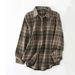 Women's Blouses Retro Casual Plaid Shirt Loose Top Harajuku Punk Street Hip Hop High Y2K College Man.