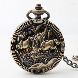 Pocket Watches 10pcs/lot Steampunk Bronze Hollowed Horse Mechanical Watch Vintage Skeleton Men Gift With Chain