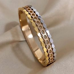 Bangle DODOHAO 316L Stainless Steel Layered Oval Ripple Chain Open Bracelets For Women Design Rose Gold Silver Colour Jewellery