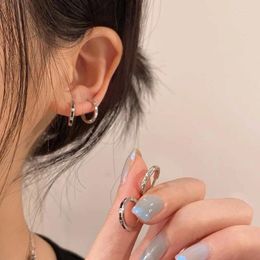 Hoop Earrings 4Pcs Simple Silver Colour Crystal Small For Women Egirl Exquisite Geometric Cartilage Piercing Jewellery