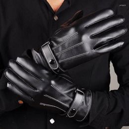 Cycling Gloves Men's Winter Warm Fashion Waterproof Men Faux Leather Driving Thin For Touch Screen Black