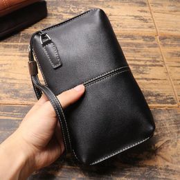 Wallets High Quality Vintage Brown Coffee Black Long Top Grain Soft Genuine Leather Women Men Wallet Purse Phone Clutch Bag M1989