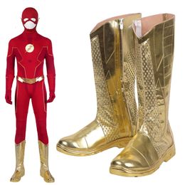 Adult Men Costume Accessories Season 8 Barry Allen Cosplay Gold Newest Boots Halloween Masquerade Role-playing Shoes