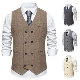 Men's Vests Vest Men Herringbone Suit For Wedding Casual Vintage Waistcoat Slim Fit Gentleman