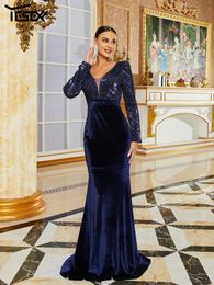 Casual Dresses Yesexy V Neck Sequin Mermaid Dress Prom Panel Party Evening Blue Velvet Floor Length Formal Occasion