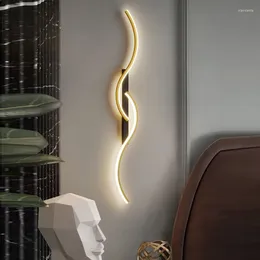 Wall Lamp Indoor Stepless Dimmable LED Lights Sofa Background Sconce Black Gold Lamps With RC For Bedroom Living Room
