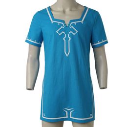 Cosplay Adult Men Breath Of The Wild Cosplay Link Shirt Costume Blue Top Clothes