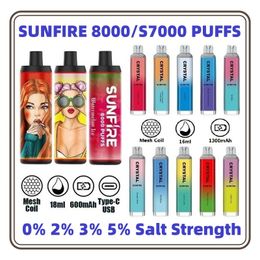 Sunfire 8000/7000 puffs disposable e-cigarette 18ml/16ml Vape 0% 2% 3% 5% Rechargeable 600mAh battery Tornado Vape 8000 puff 7000 puffs Vapers Europe France Free Shipping