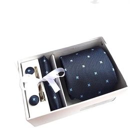 Bow Ties Boutique 7.5-8cm wide tie Set red blue purple men's and women's ties handkerchief cufflinks clip box Christmas gift s 231027