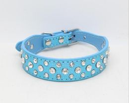 25cm Wide Bling Rhinestone Diamond Cat Dog Collars PU Leather Pet Strap for Dogs 5 Colors G9902144397