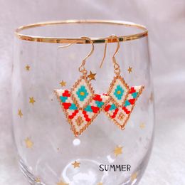 Dangle Earrings Fringe Hand Knitting Fashion Beaded Triangle Pattern Geometry Simple Bohemia Female Alloy Rice Bead