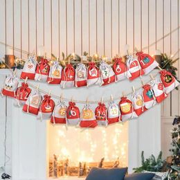 Christmas Decorations 24Pcs Advent Calendar Bags DIY Drawstring Gift Counting Down 1-24 Number Print Pendant Bag Navidad