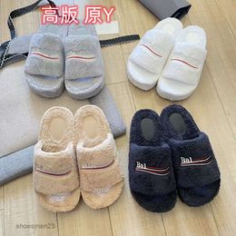 Women Shearling Balencaiiga Slipper Sandal Paris Plush Furry 2023 Sandals Autumn Winter Muffin Thick Soles Lamb Fur All in One