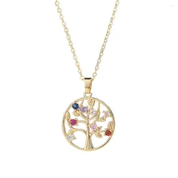 Pendant Necklaces Tree Of Life Necklace Crystal Round Hollow Gold Color Rose For Women 2023 Jewelry Gift