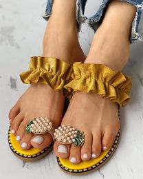 Sandals Fashion Slippers Women 2023 Handmade Girls Pearl Flat Bottom Toe Pineapple Bohemian Style Roman Outdoor Beach Shoes