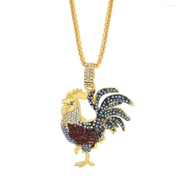 Pendant Necklaces Hip Hop Rhinestones Paved Gold Colour Chicken Cock Rooster Pendants Necklace For Men Jewellery Accessories Gift