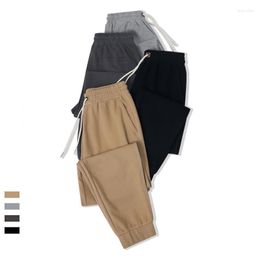Men's Pants Men's 91016 Spring Men Sweatpants Knitting Cotton High Quality Drawstring Heavy Weight Solid Colour Student Tie Feet Run
