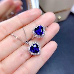 Jewellery Set Love heart Shaped Blue Crystal Zircon Diamond Pendant white gold Necklace Open Ring Girlfriend Party Birthday Gift
