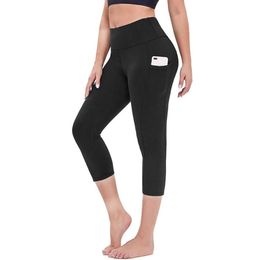 Women Stretch 34 Yoga Leggings Fitness Running Gym Sports Pockets Active Calflength Pants Capri Pant High Waist Legginssoccer je8611256