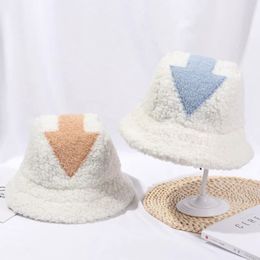 Wide Brim Hats Bucket Women Appa Hat Lamb Wool Winter Warm Fishing Caps Faux Fur Symbol Printed for Men Flat Top 231027