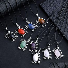 Charms Natural Stone Crab Charm Pendant Cabochon Crystal Beads Cute Ocean Animal Rope Necklaces Jewellery For Girl Women Drop Delivery F Dholn