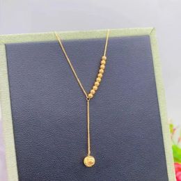 Chains Real Pure 18K Yellow Gold Chain Women Lucky Glossy Beads Ball Wheat Link Necklace 41 3cm