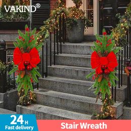 Christmas Decorations Simulation Garland Artificial Winter Wreath Swag with Pinecones Bowknot Festival Theme for Stair Front Door Decoration 231030