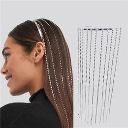 Hair Clips Fashion Long Tassel Headband Hoop Rhinestone Jewellery For Women Bridal Crystal Head Chain Tiara Party Gift