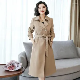 Women's Trench Coats SWREDMI Women Long Coat Spring And Autumn Belt Slim Fashion Clothes England Style High Street Solid Elegant