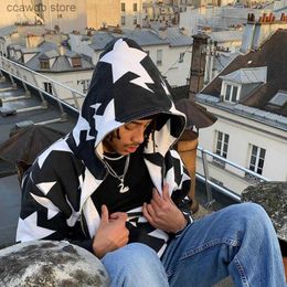 Men's Hoodies Sweatshirts Hip Hop Star Print Men Fashion Zip Up Long Sleeve Sweatshirt Harajuku Fairy Grunge Hooded Jacket Coat Y2K Streetwear T231030